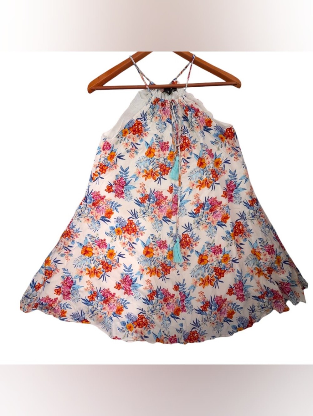Aakaa White Floral Halter Dress with Multi-Color Blooms | Size: M